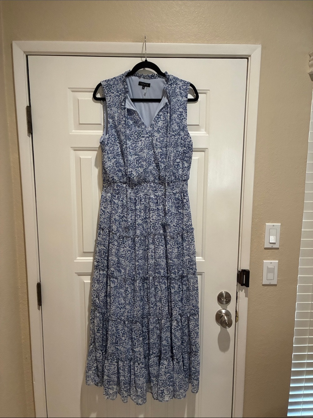 1.State Sleeveless Blue Floral tiered Maxi Dress